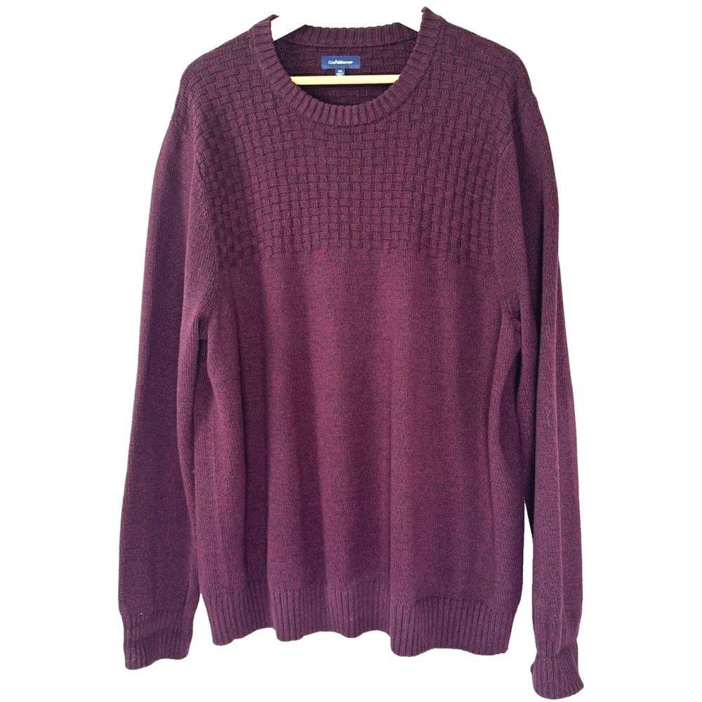 VTG Cotton Crew Neck Basket Weave Knit Burgundy Sweater XL Fisherman Prep 90s